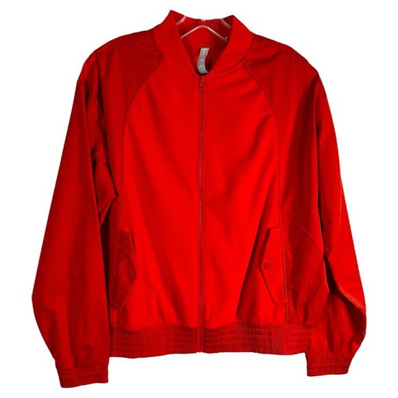 Athleta Medium Jacket Fleece Bomber Windbreaker Vibrant‎ Orange Full Zip 753 - Picture 1 of 11